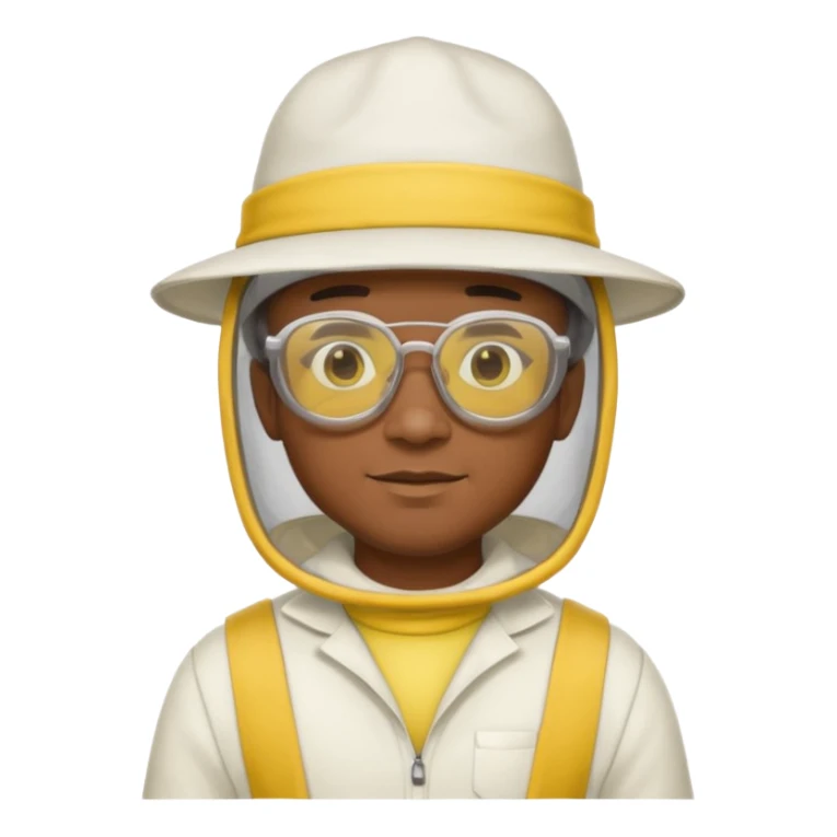 black male bee keeper with white hat and yellow glasses, white outfit,  sticker