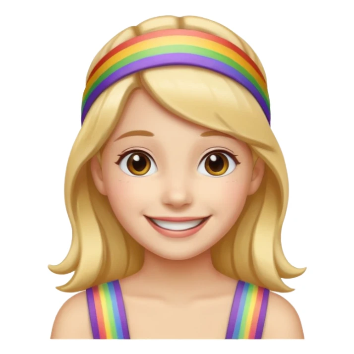 Girl wearing cloth rainbow headband and smile sticker