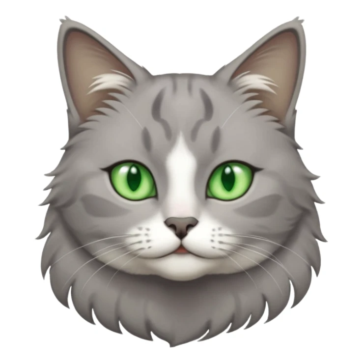 grey cat with green eyes and white stain below the neck sticker