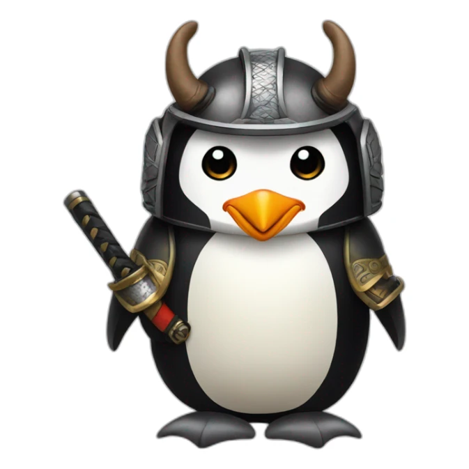 penguin with face wearing samurai helmet with big horns sticker