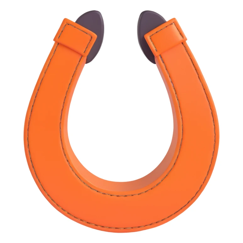 Hermès-style horseshoe, 3D, orange leather, luxury, elegant, no text sticker