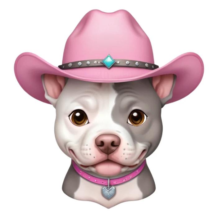 Gray and white pitbull with pink cow girl hat  sticker