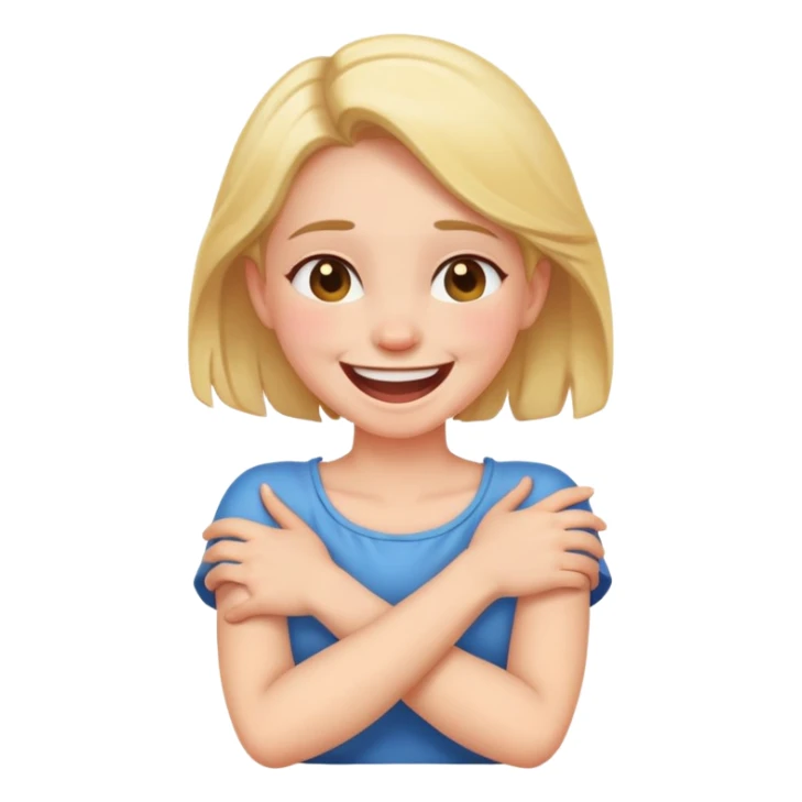 Girl crossed arms holding neck laughing sticker