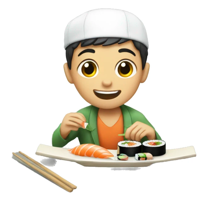 boys having fun outside eating sushi sticker