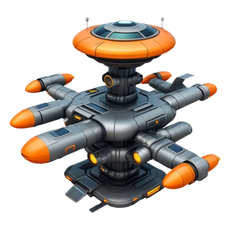 Orange, cyberpunk style, neon, gravity realistic space station sticker