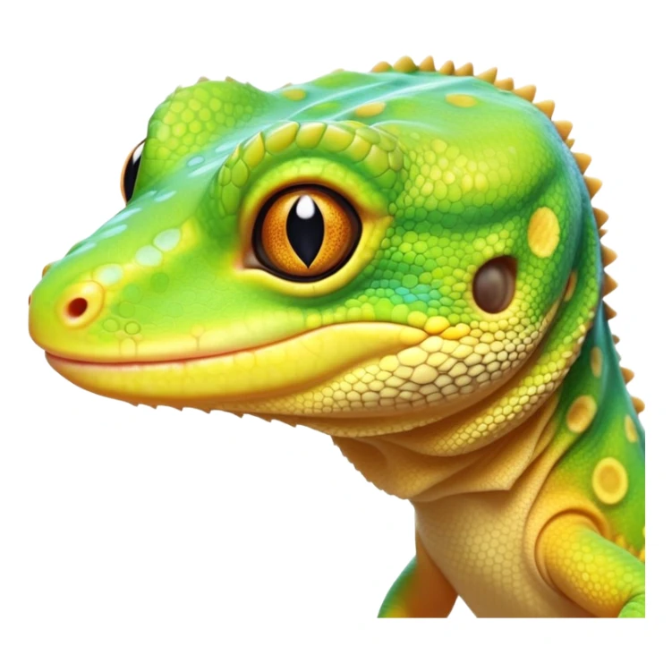 cinematic-cute-realistic gecko-portrait-emoji,-head-tilted-playfully-and-inquisitively,-featuring-a-small,-charming-body-with-smooth,-vividly-patterned-scales,-bright,-sparkling-eyes-and-delicate,-sticky-toe-pads,-simplified-yet-irresistibly-adorable sticker