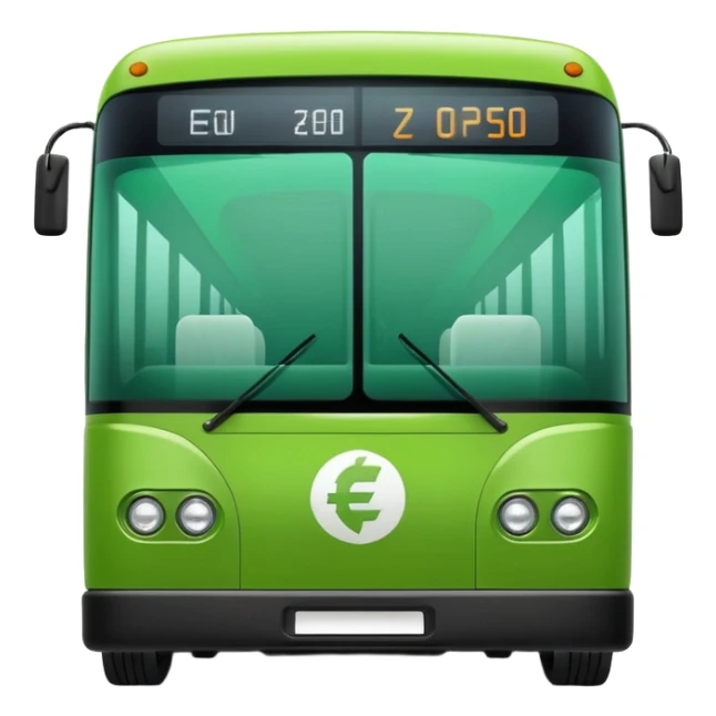 green electric bus with a large zero euro bill symbol sticker