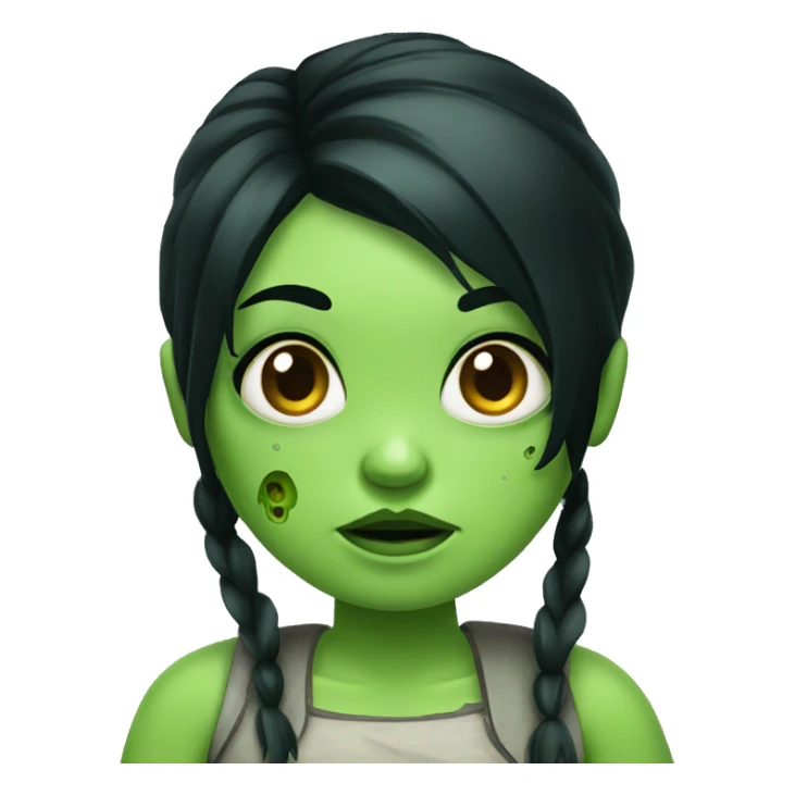 Fat green zombie girl black hair sticker