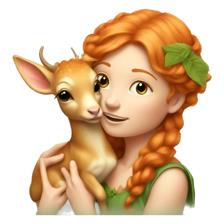 Beautiful ginger fairy with a baby fawn  sticker