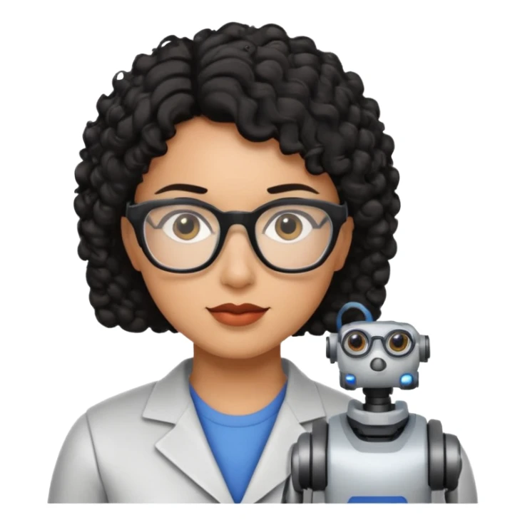 a robotics teacher, with black curly short hair sticker