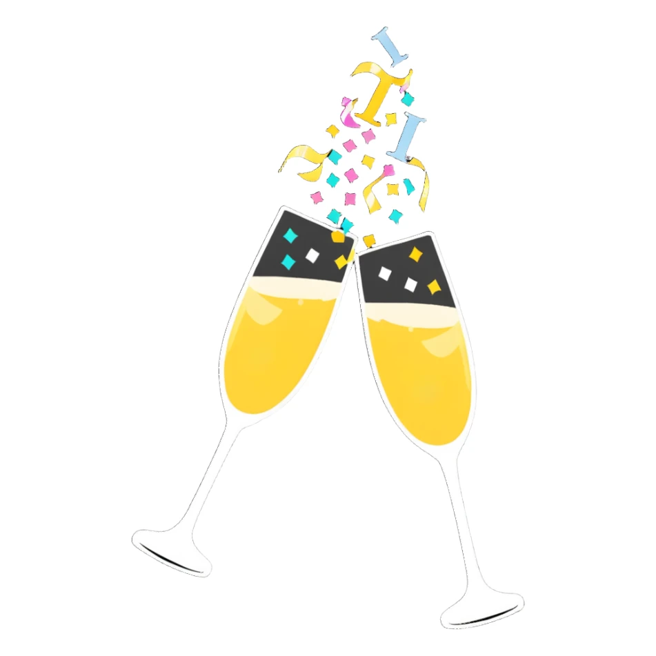 champagne toast celebration with confetti and streamers sticker