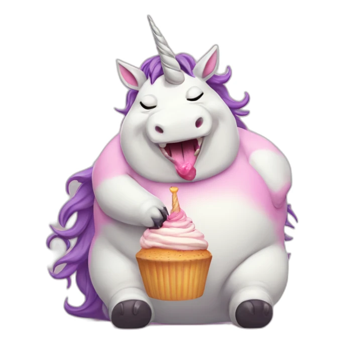 Morbidly obese massive fat unicorn eating a cupcake sticker