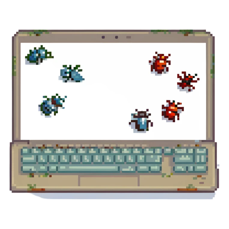 Laptop with bugs running around on the keyboard sticker