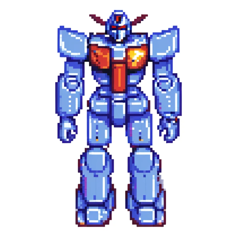 Voltes V robot, pixel art style, classic 8-bit video game look, standing pose sticker