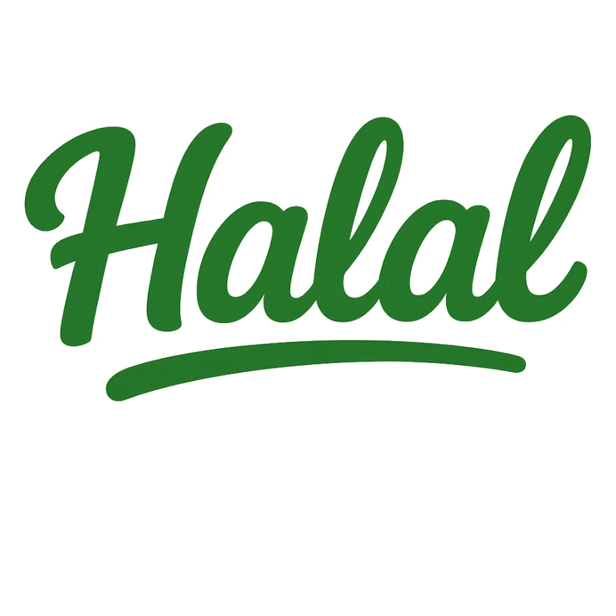the word 'Halal' in a friendly, modern style, suitable for a food label sticker