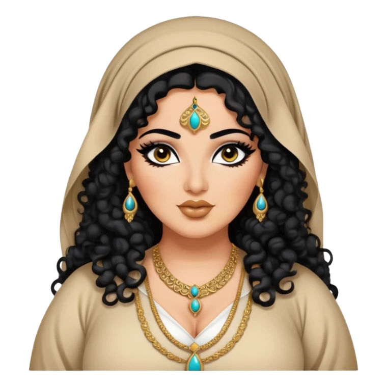 big plus size, arab, long black curly hair, arab clothes, baddie,pretty, makeup, lipgloss, black eyeliner, sticker