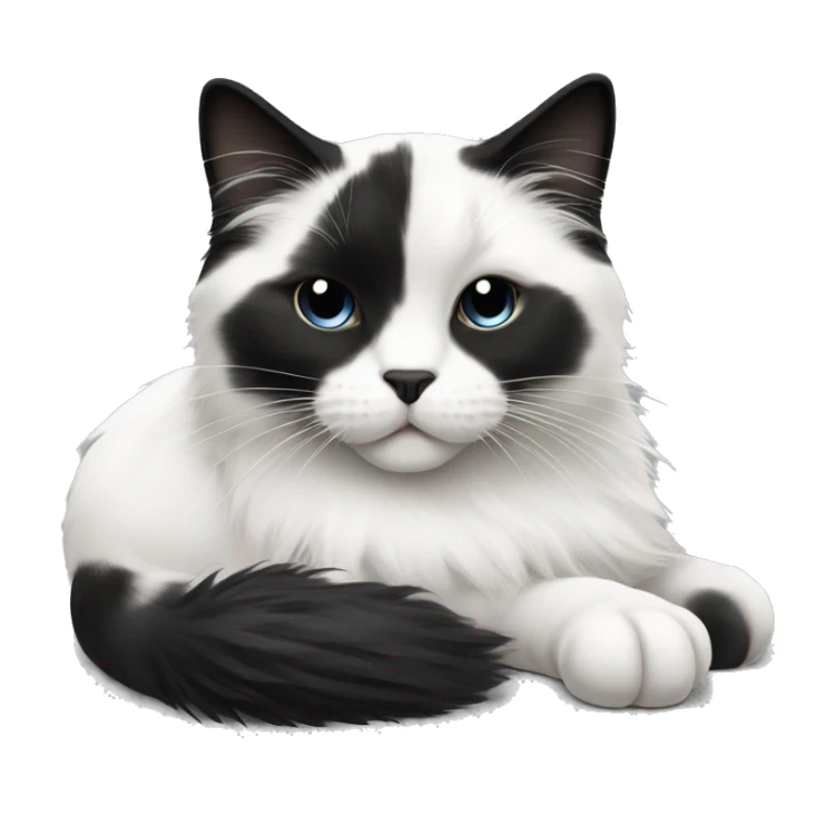 Sleeping black and white ragdoll cat with black hair girl  sticker