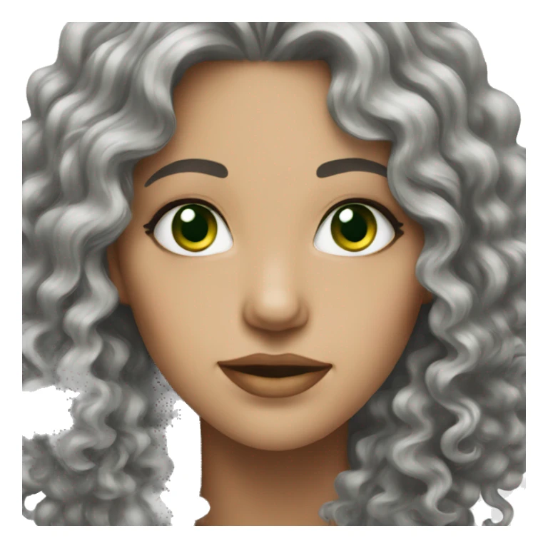 woman green eyes very long grey curly hair  sticker