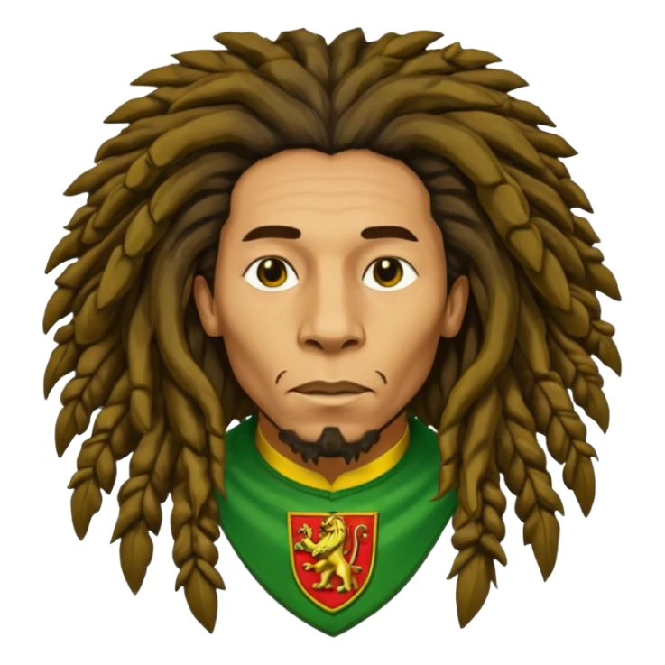 very realistic Bob Marley with gigantic dread locks in form heraldic crest with lion sticker