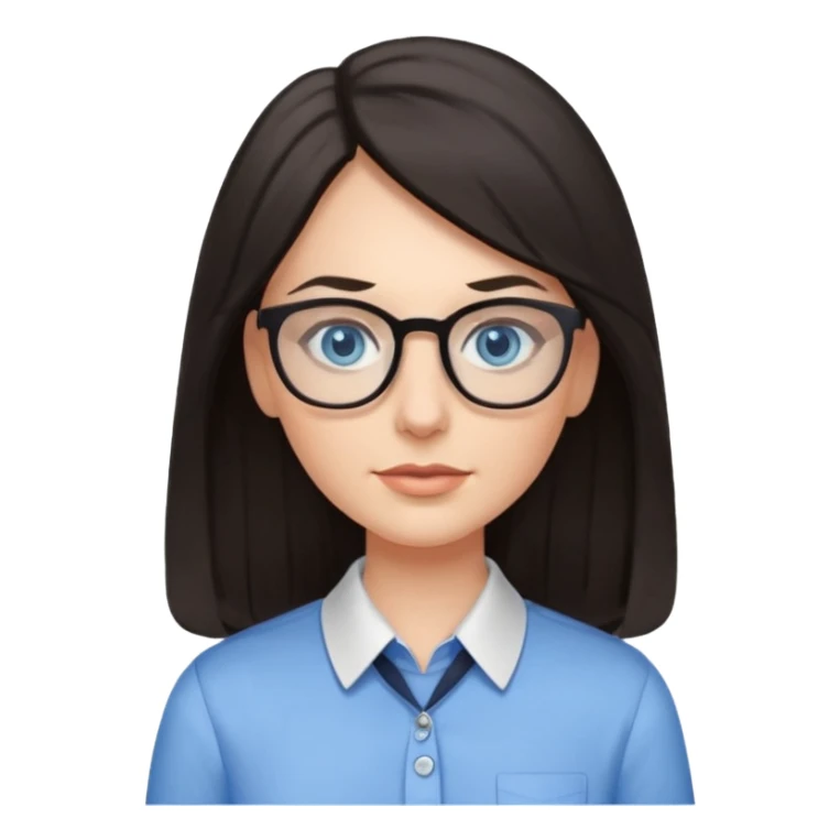 long dark hair, blue eyes, glasses teacher female, eyelashes sticker