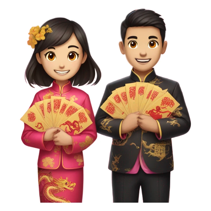 Boy and girl celebrate Chinese new years clothing sticker