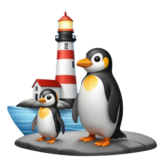 penguin looking at lighthouse sticker