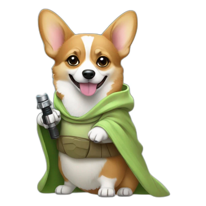 Corgi dress as yoda with light saber sticker