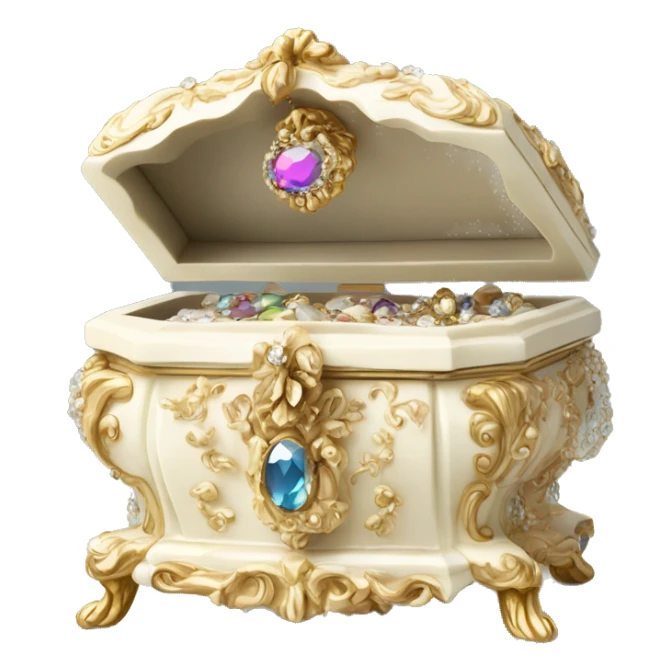 Ivory rococo style jewelry box filled with jewels and diamonds sticker