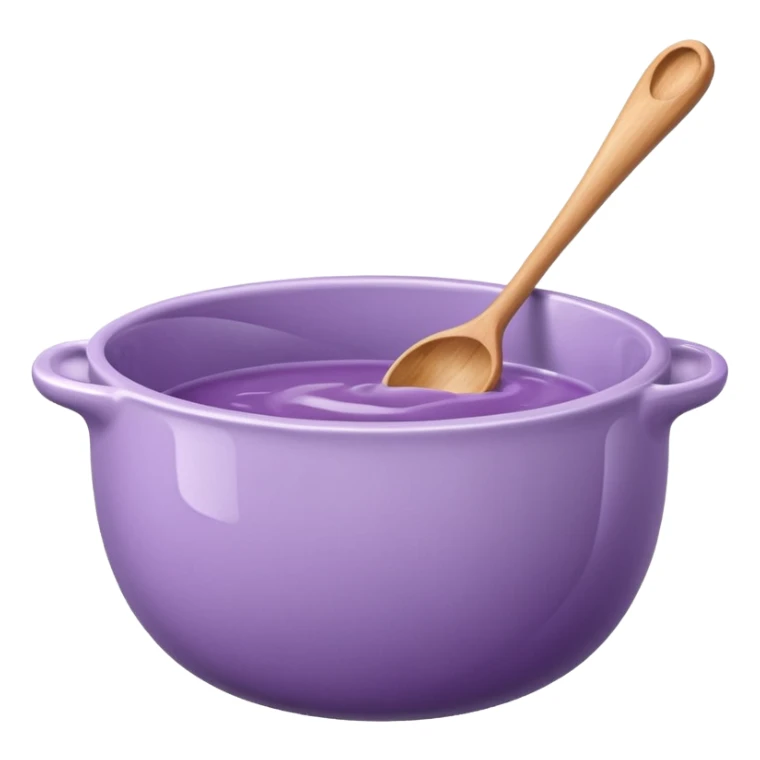 a lilac ceramic mixing bowl with a wooden spoon stirring sticker