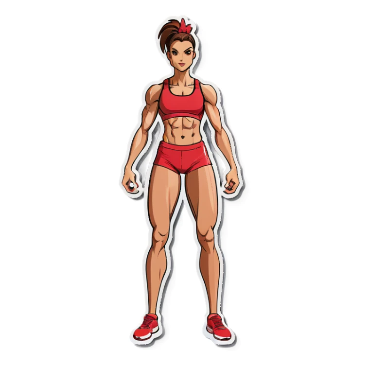 Woman with muscles but skinny chicken legs sticker
