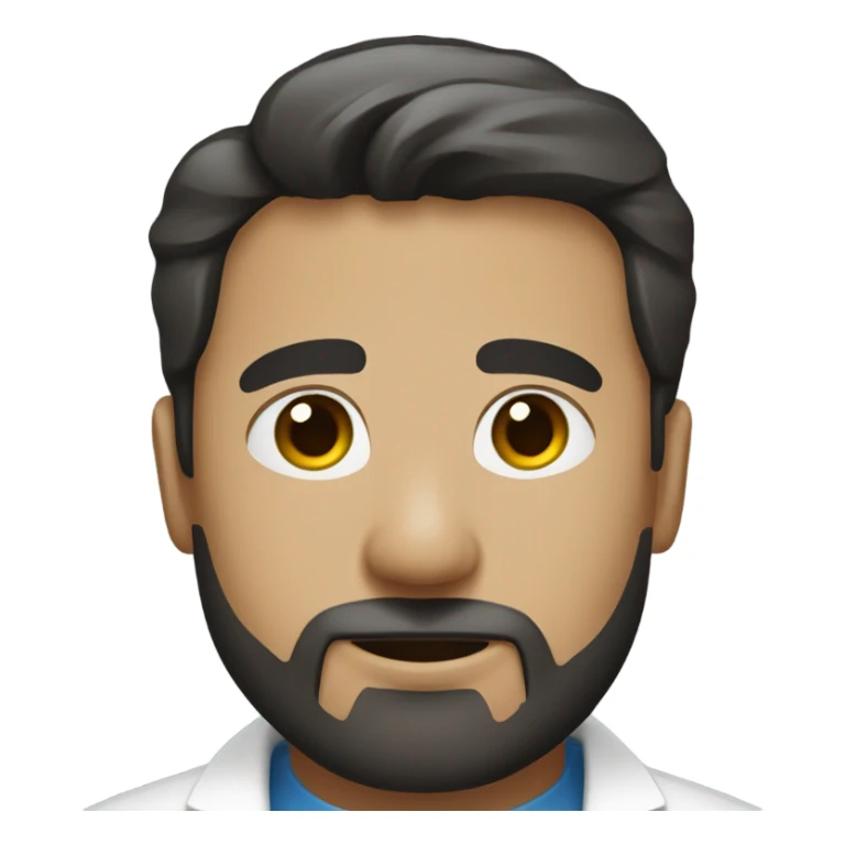 full Man with short black wavy hair and goatee beard wearing a lab coat sticker