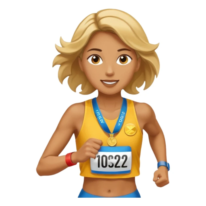 Female picking running a marathon with gold medal sticker