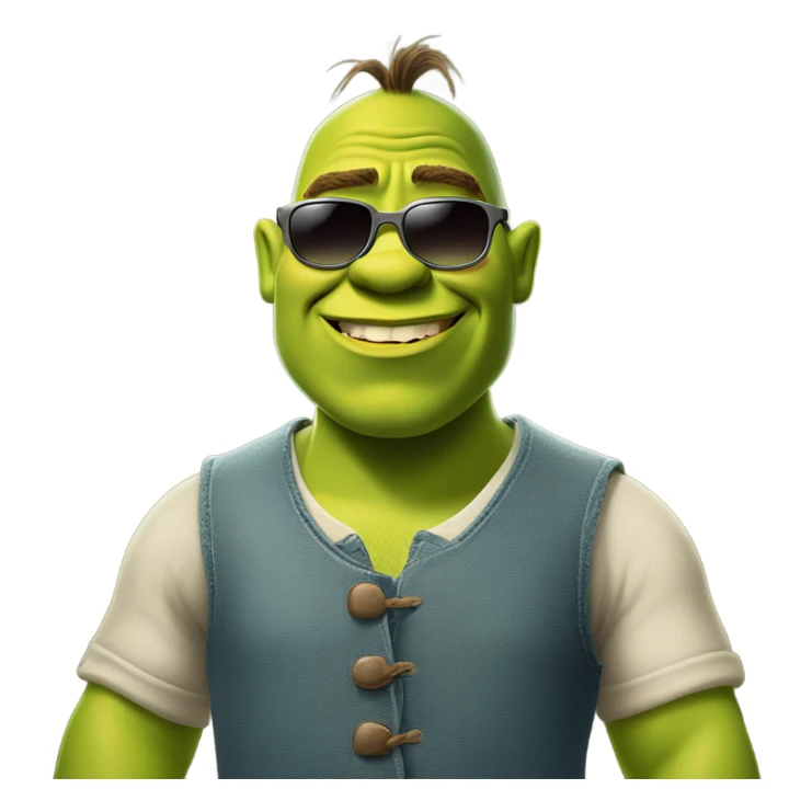 Shrek, wearing sunglasses, smirking emoji sticker