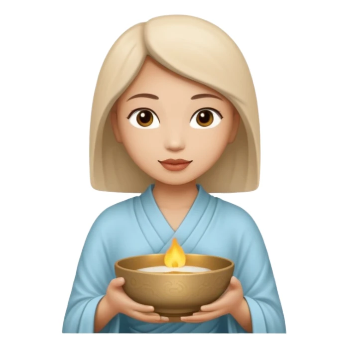 A woman holds a Buddhist empty bowl in her hands. There is a glow around the girl. sticker