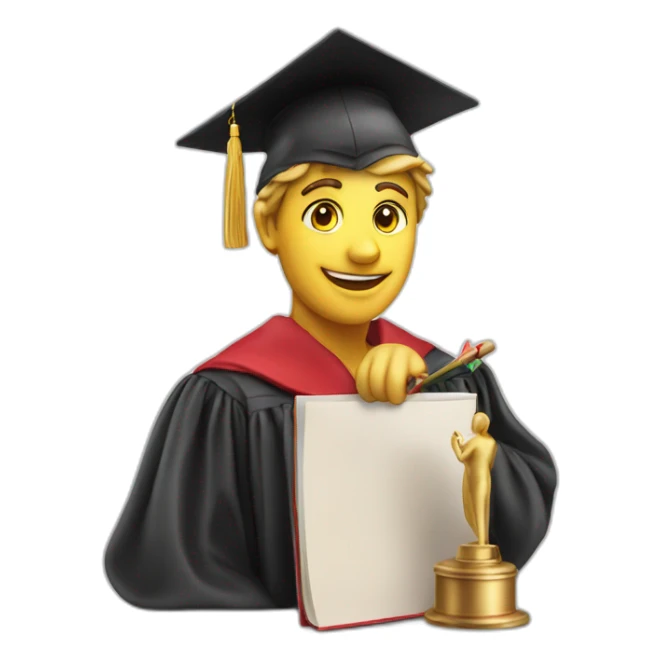 Proud Italian statue graduate in graduation hat with diploma sticker