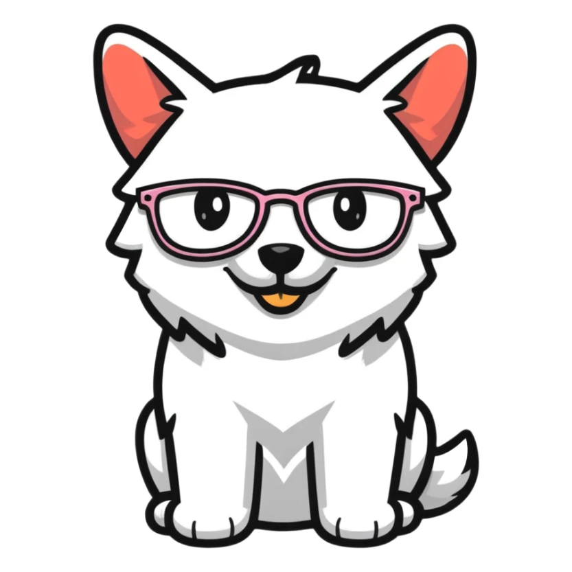 dog wearing glasses with a sweet smile sticker
