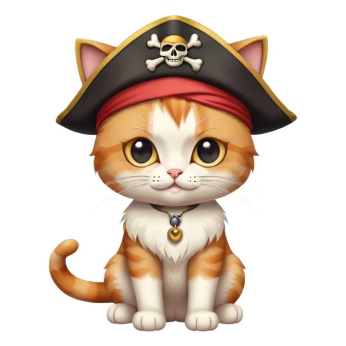 cat full body sitting, winking, wearing a pirate hat and eye patch sticker