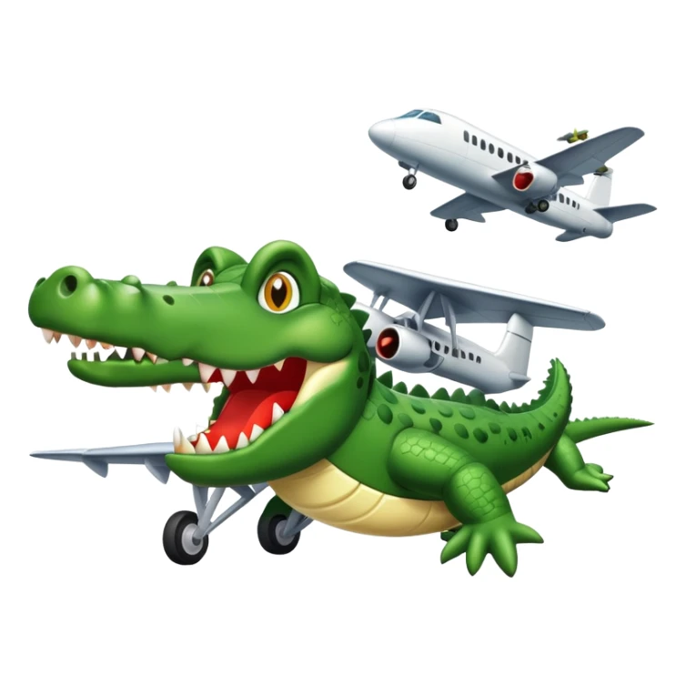crea un cocodrilo en un avion con bombas sticker