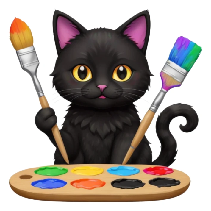 A black cat holding brushes and a colour pallete because he is an artist sticker