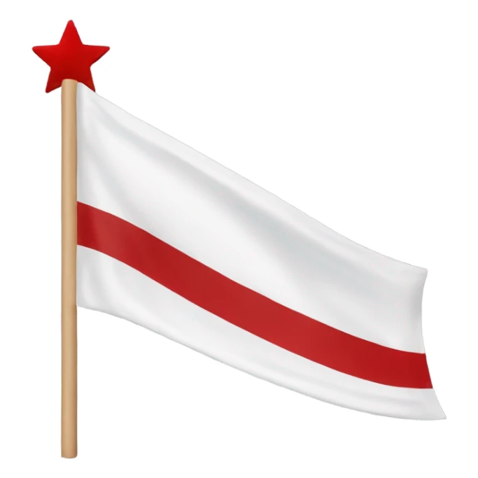 White flag with red moon and star and white stripes above sticker