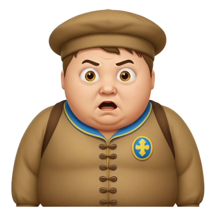 a chubby Ukrainian man in a realistic-style costume, terrified sticker