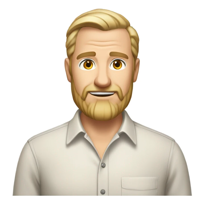 middle aged english man, short slicked back hair blonde, blonde medium length size full beard, in a smart unbuttoned shirt. sticker