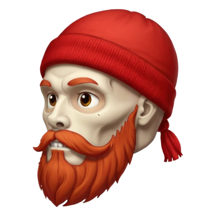 detailed human skull with red mustache and full beard side view wearing beanie  sticker