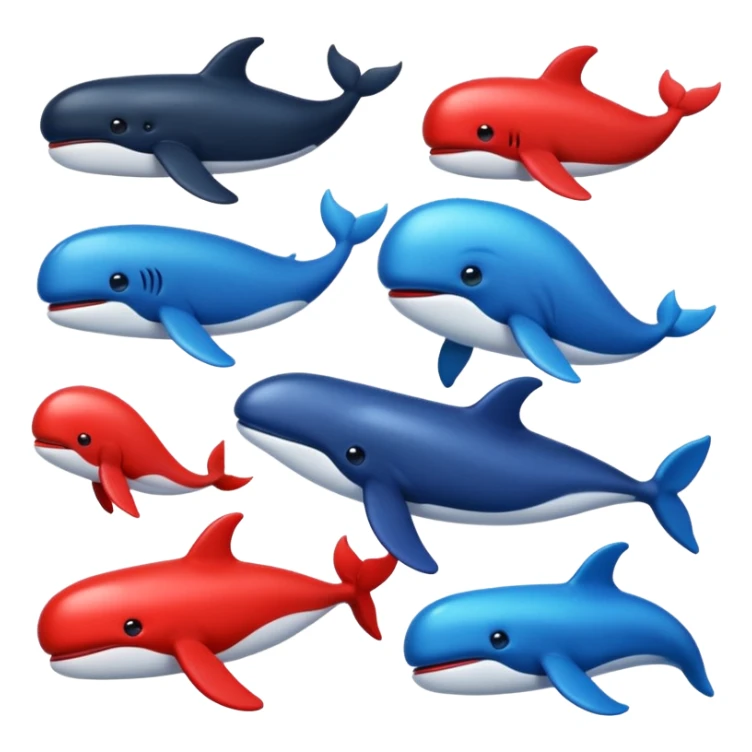 Deepseek whale emojis in blue black and red. sticker
