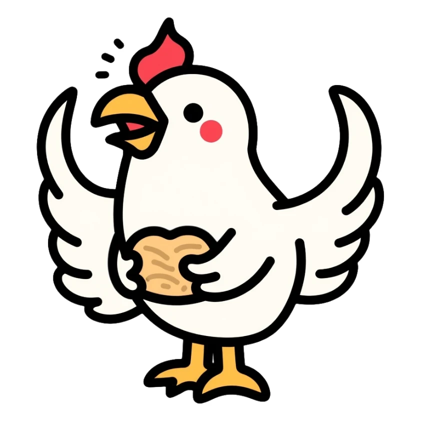 scared white hen holding nest of hay in wings sticker