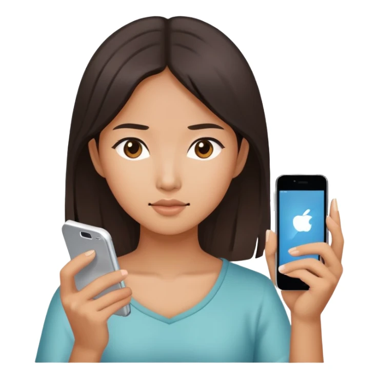  An asian girl looking at her charging phone sticker