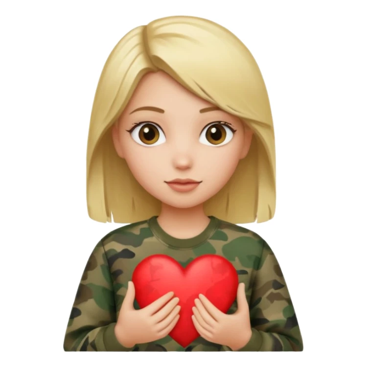 Blonde girl holding camo heart sticker