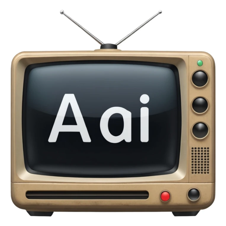 An old simple 2d TV box facing the camera that has simple text 'AI' on its screen. sticker