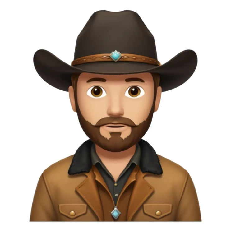 yellowstone dutton ranch cowboy with brown beard, black cowboy hat with no rope no jewel, black shirt, and leather tan jacket sticker