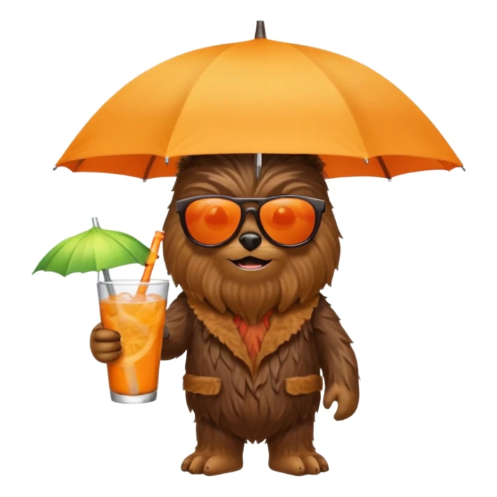 a wookiee wearing sunglasses drinking a tropical drink sticker